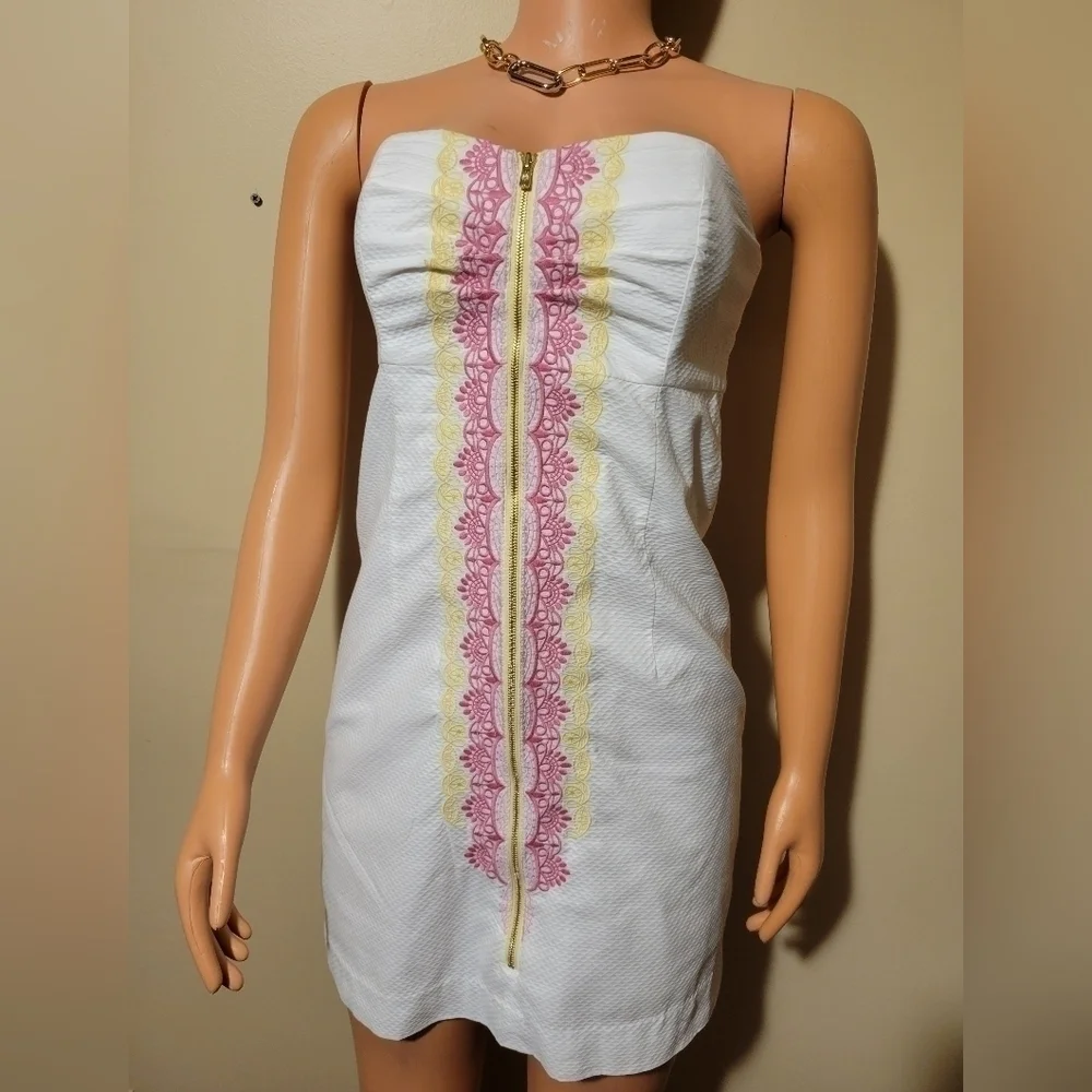 Lilly pulitzer White strapless zip up front dress si6. - Picture 2 of 11